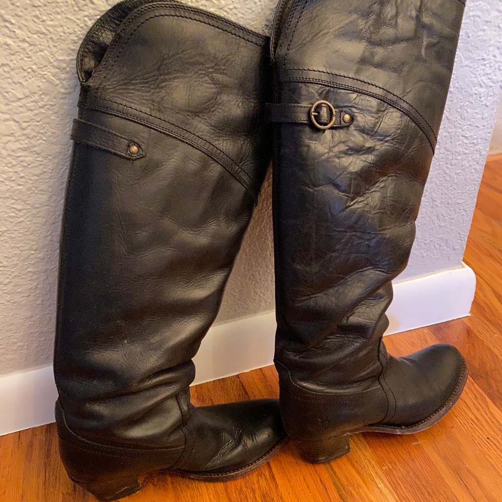 Frye Black Jane Tall Cuff Boots Size 7 - Picture 3 of 5